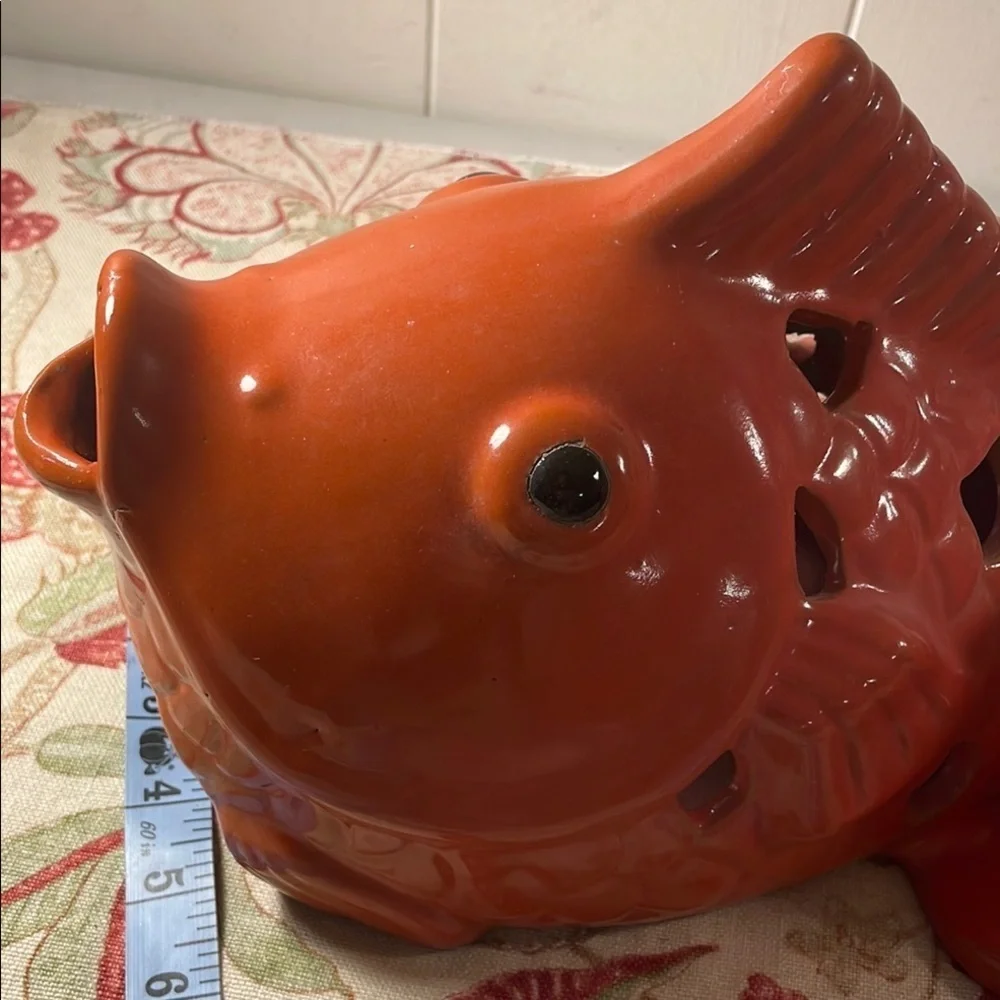 Koi Ceramic Rust Lay Flat Patio Fish Tea  Light Holder